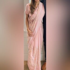 Elegant Pink Embroidered Sari